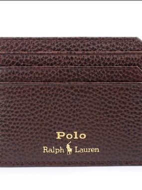 Polo by Ralph Lauren Dark Brown Pebbled Leather Card Case with Gold Logo
